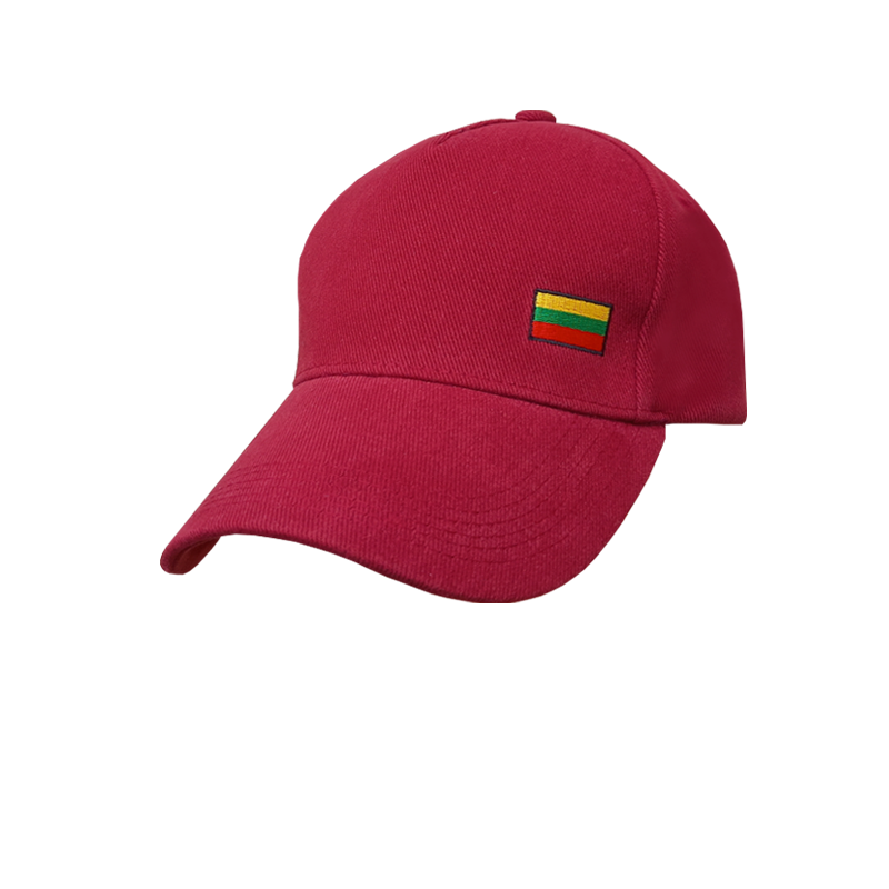 Cap in dark cherry color with an embroidered flag