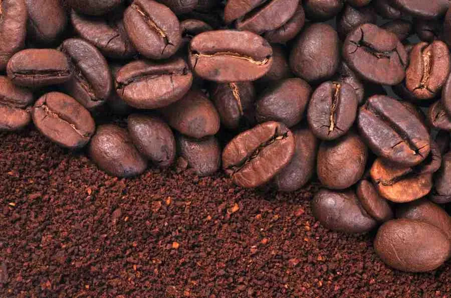Close up of medium roast ground coffee texture Jacobs Krönung
